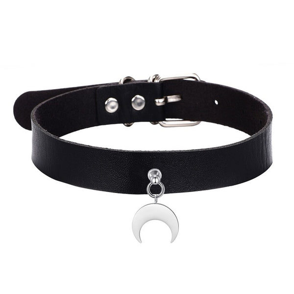Gothic Moon Wiccan Collar Choker Necklace (available in 5 colors)