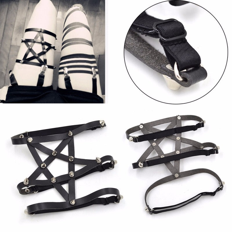 Gothic Studded Pentagram Leg Harness Suspender