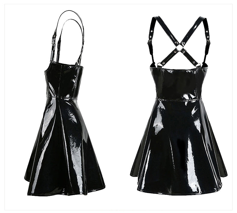 Gothic PVC Suspender Skirt Dress