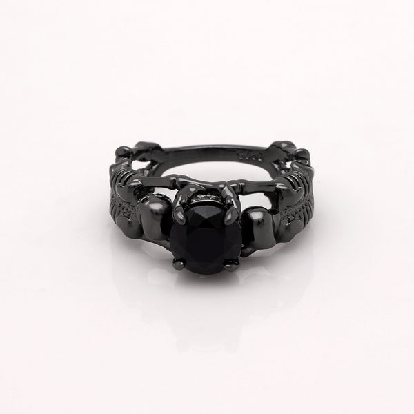 Gothic Stone Skeleton Skull Black Plated Ring