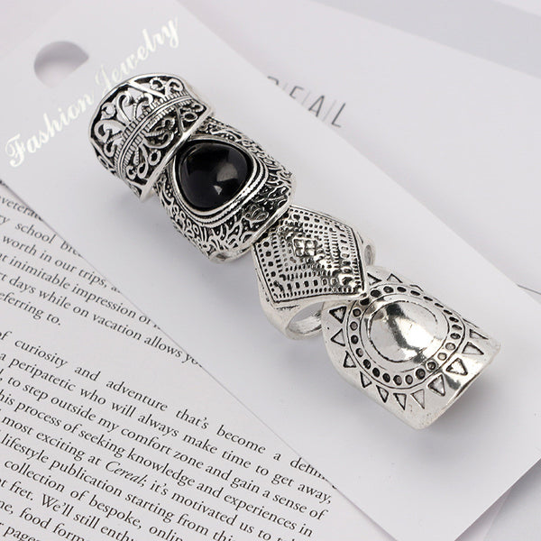 Vintage Bohemian Goth Resin Beads Ring Set