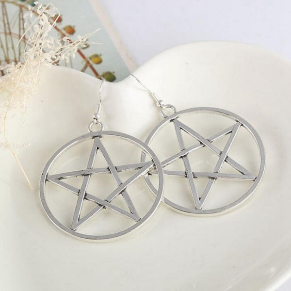 Gothic Wiccan Large Pentacle Pentagram Earrings