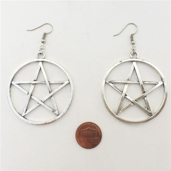 Gothic Wiccan Large Pentacle Pentagram Earrings