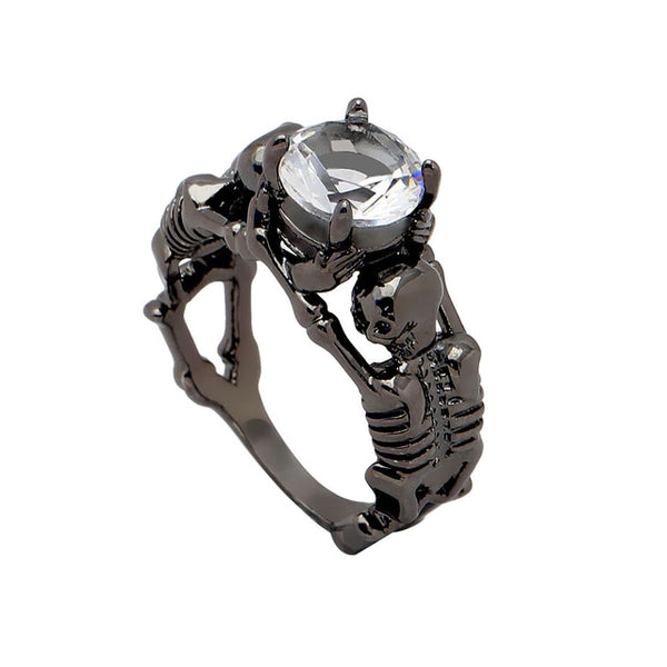 Gothic Stone Skeleton Skull Black Plated Ring