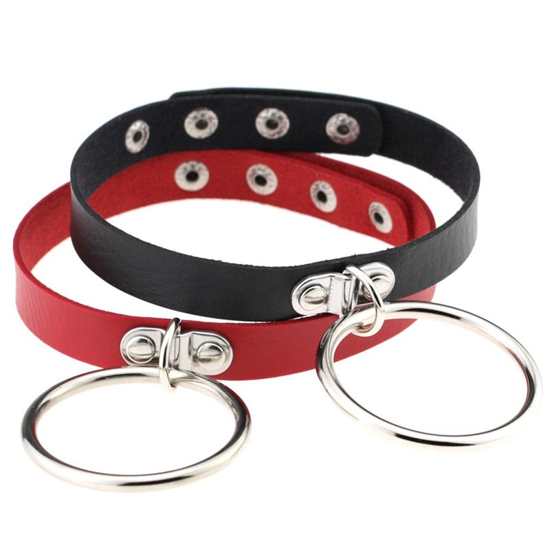 Gothic Large O-Ring PU Leather Collar Choker Necklace