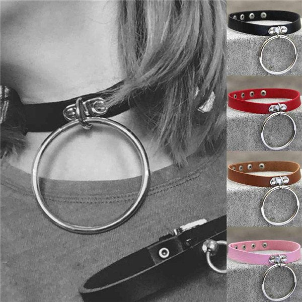 Gothic Large O-Ring PU Leather Collar Choker Necklace