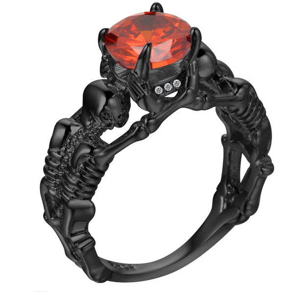 Gothic Stone Skeleton Skull Black Plated Ring