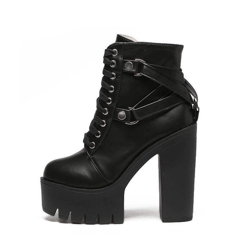 Gothic Punk Lace Up High Heels Platform Ankle Boots