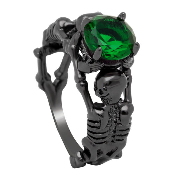 Gothic Stone Skeleton Skull Black Plated Ring