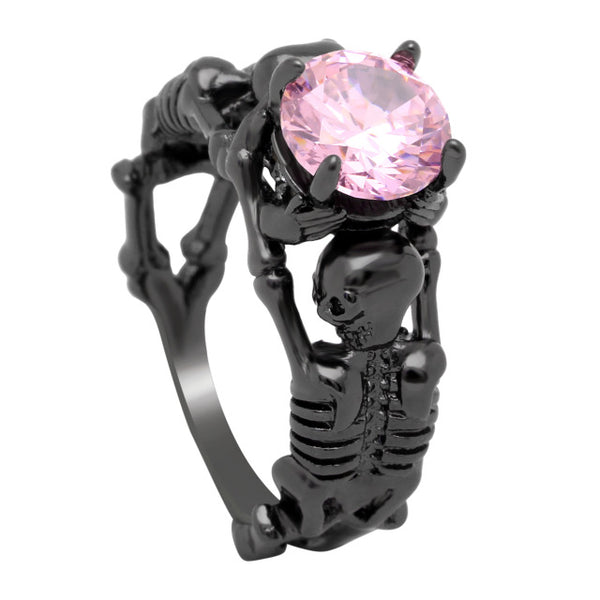 Gothic Stone Skeleton Skull Black Plated Ring
