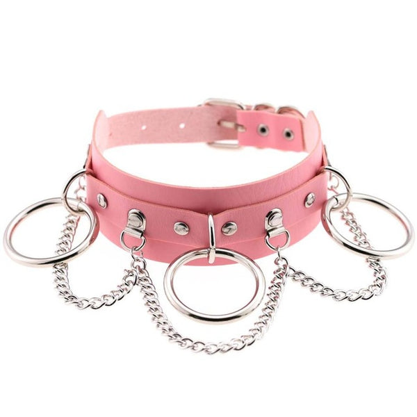 Gothic Punk Chain & Rings Choker Necklace
