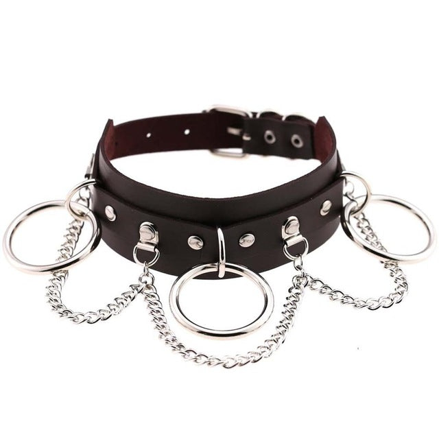 Gothic Punk Chain & Rings Choker Necklace