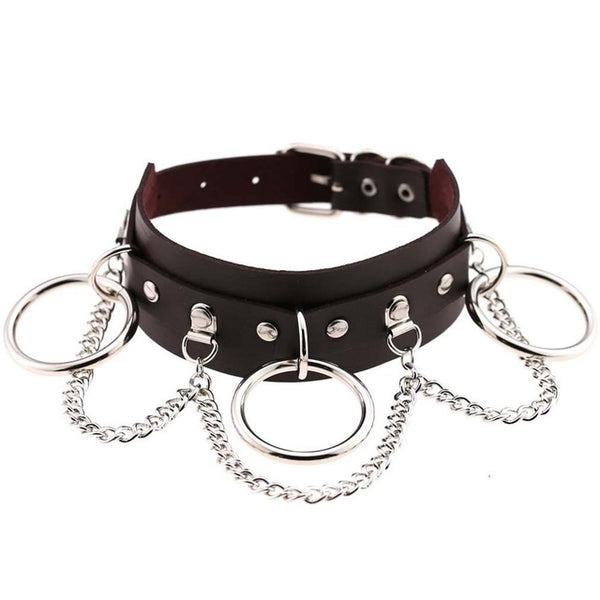 Gothic Punk Chain & Rings Choker Necklace