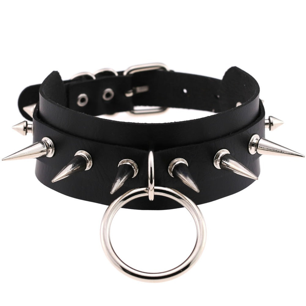 Gothic Punk O-Ring & Spikes Choker Necklace