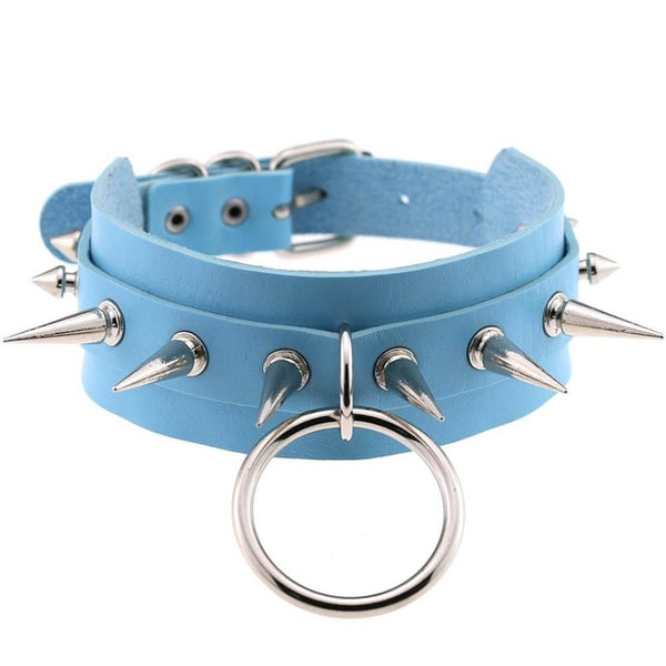 Gothic Punk O-Ring & Spikes Choker Necklace