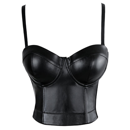 Sexy Gothic Faux Leather Bustier Crop Top