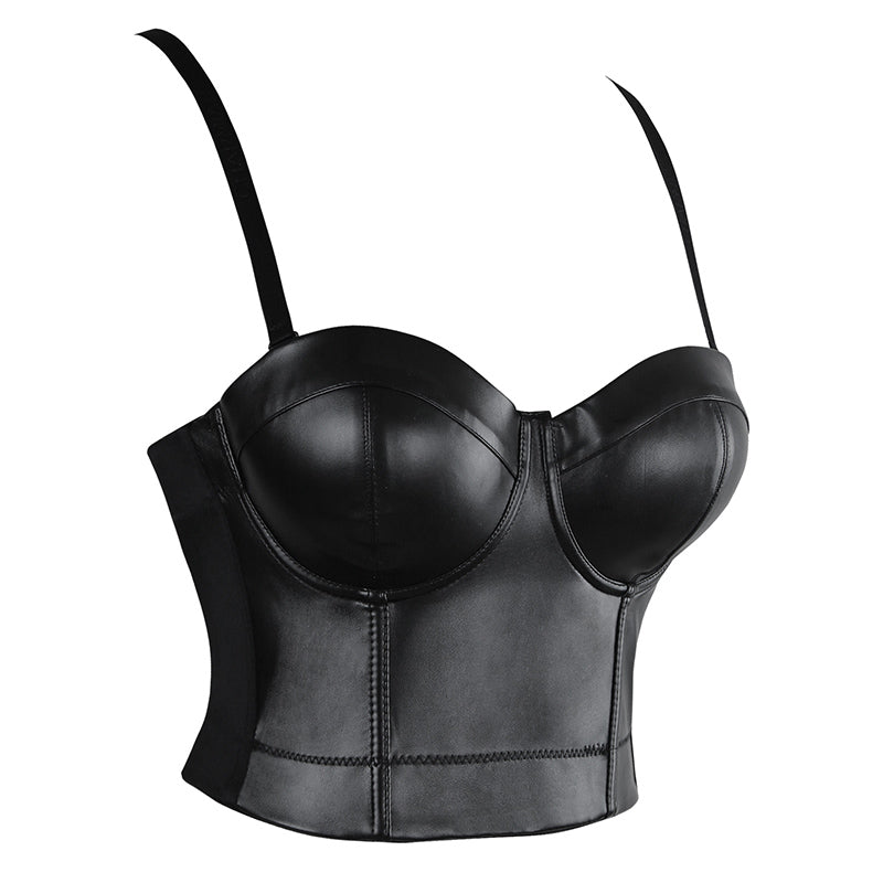 Sexy Gothic Faux Leather Bustier Crop Top Rock N Doll