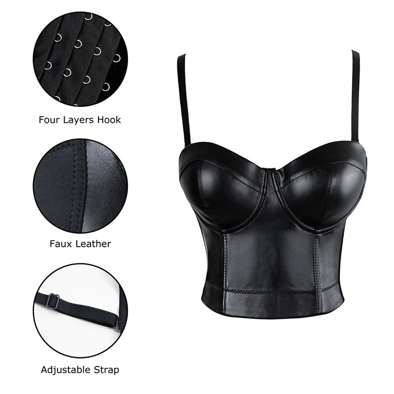 Sexy Gothic Faux Leather Bustier Crop Top