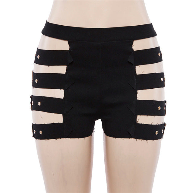 Gothic Hollow Out Side Strap Shorts