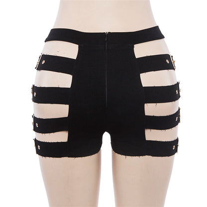 Gothic Hollow Out Side Strap Shorts