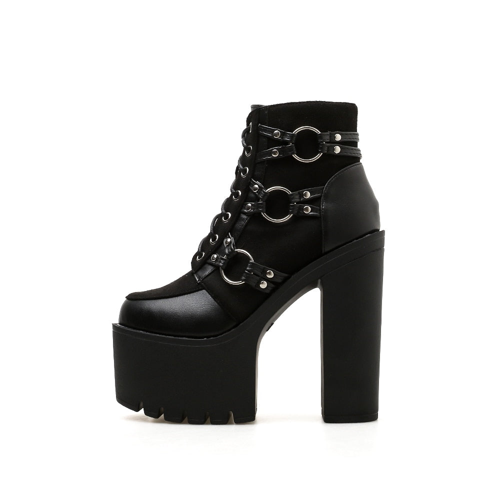 Gothic Ring Harness Lace Up Platform Boots