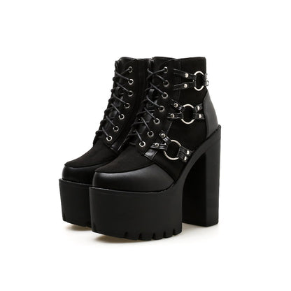 Gothic Ring Harness Lace Up Platform Boots