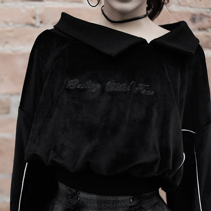 RESTING WITCH FACE Gothic Embroidery Velvet Sweatshirt