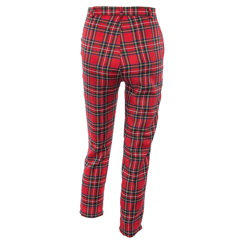 Pretty Little Thing + Red Tartan Super High Waisted Belted Tapered Trouser