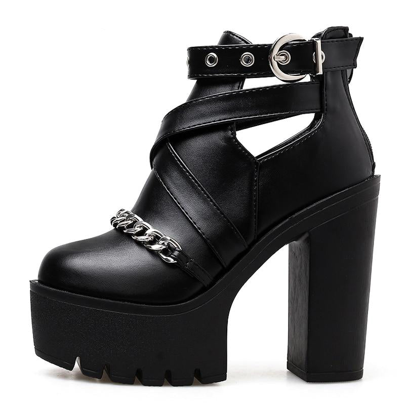Gothic Chain Eyelet Strap Ankle Platform Boots – ROCK 'N DOLL