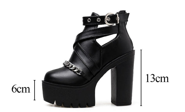 Gothic Chain Eyelet Strap Ankle Platform Boots