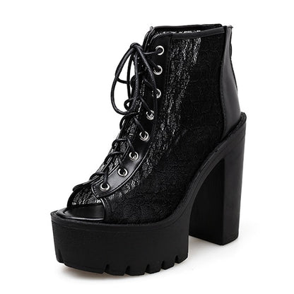 Gothic Lace Peep Toe Boots