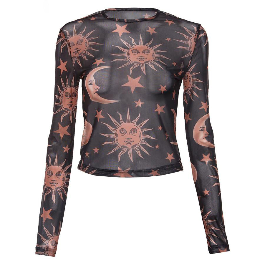 Gothic Sun Moon Mesh Top