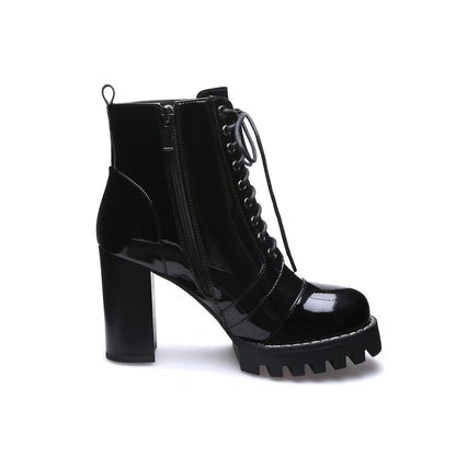 Gothic Lace Up Patent Leather Platform Boots