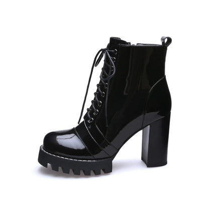 Gothic Lace Up Patent Leather Platform Boots