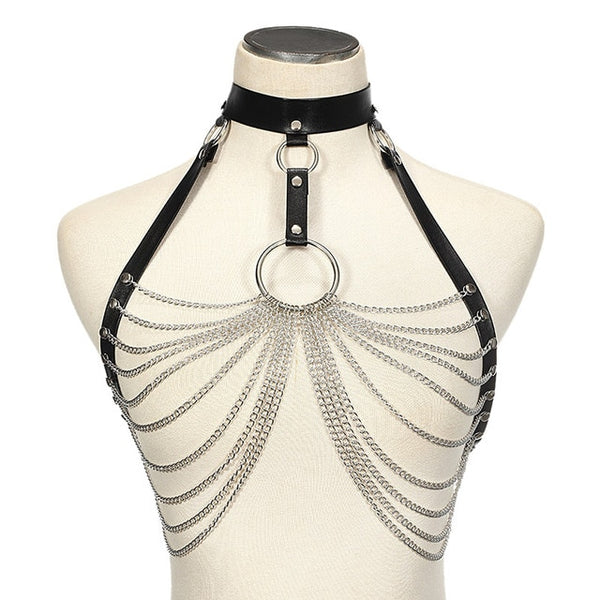 Gothic O-Ring and Chains Body Harness (Available in 3 colors)