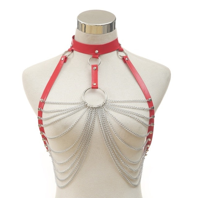 Gothic O-Ring and Chains Body Harness (Available in 3 colors)