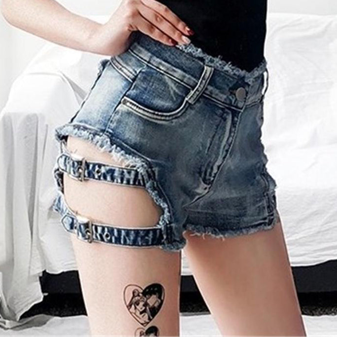 Women Banned Gothic Shorts  Sexy Babes Side Laces Mini Shorts