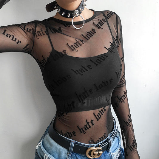 Gothic Grunge LOVE HATE Mesh Top