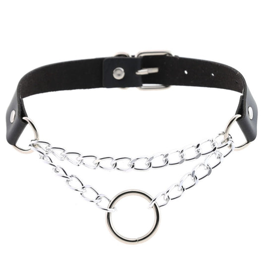 Gothic Punk Ring and Chain Choker Necklace (Available in 16 Colors)