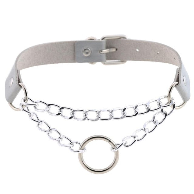 Gothic Punk Ring and Chain Choker Necklace (Available in 16 Colors ...