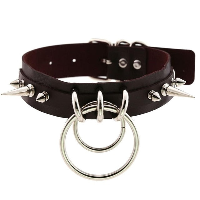 Gothic Double O-Ring Spikes Choker Necklace (Available in 16 Colors)