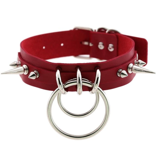 Gothic Double O-Ring Spikes Choker Necklace (Available in 16 Colors)