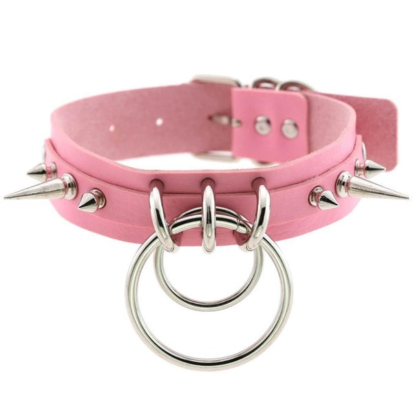 Gothic Double O-Ring Spikes Choker Necklace (Available in 16 Colors)