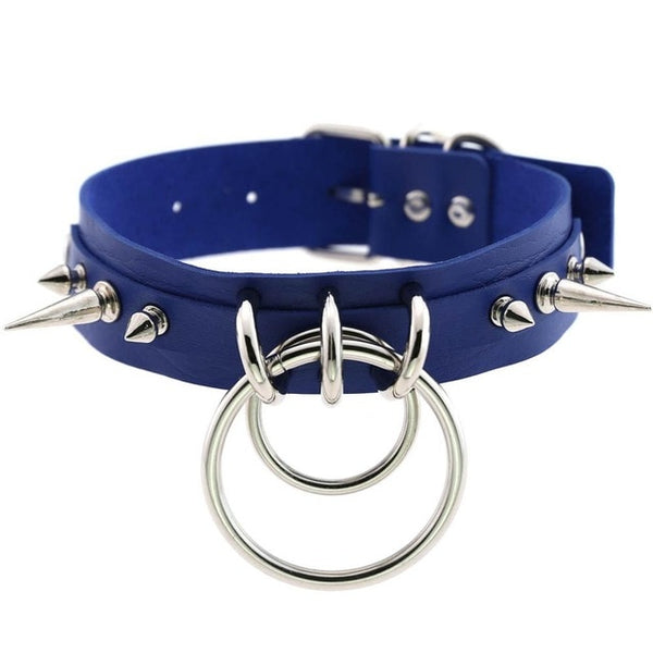 Gothic Double O-Ring Spikes Choker Necklace (Available in 16 Colors)