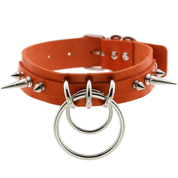 Gothic Double O-Ring Spikes Choker Necklace (Available in 16 Colors)