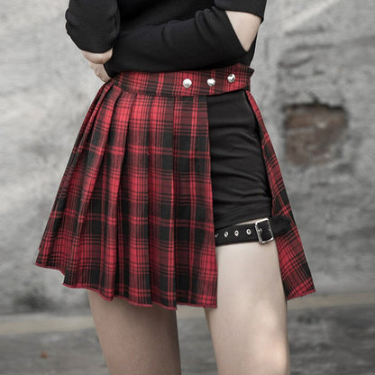 Gothic Harajuku Red/Black Pleated Short Skirt