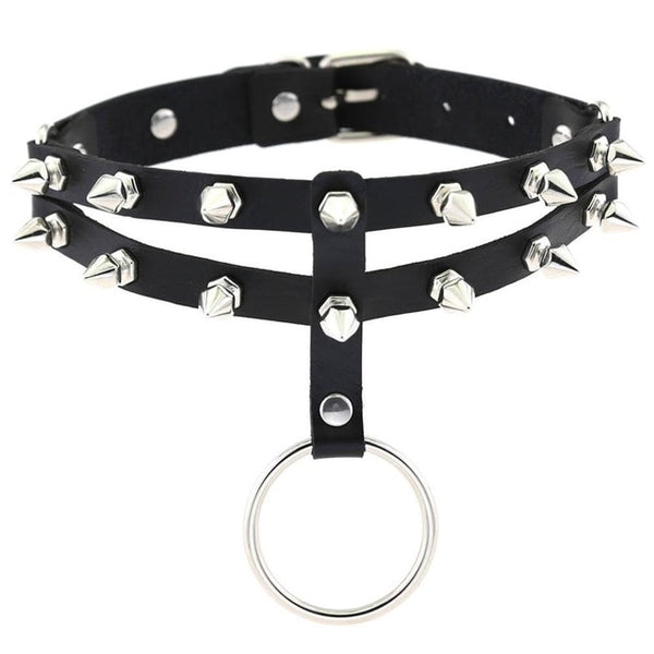 Gothic 2-Layer O-Ring Spikes Choker Necklace