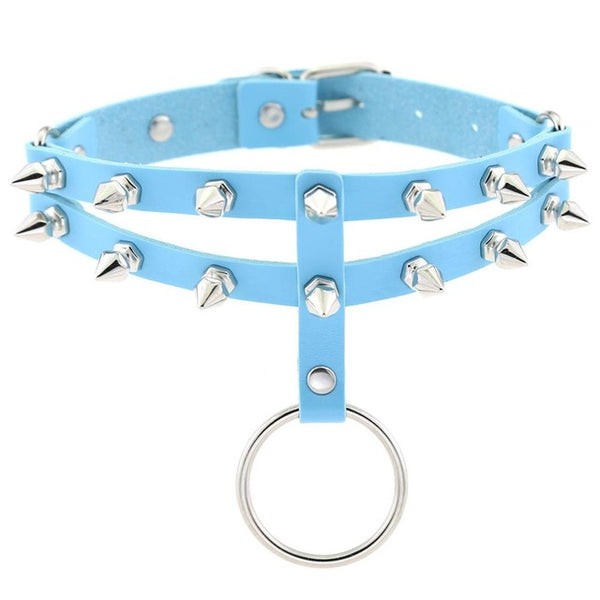 Gothic 2-Layer O-Ring Spikes Choker Necklace