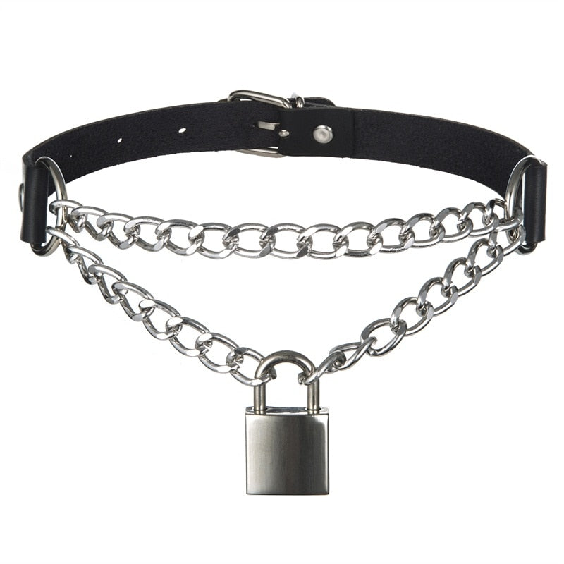 Gothic Punk Lock Chain Choker Necklace